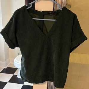 Madewell Dark Olive Green Corduroy V-Neck Top